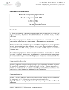 Álgebra Lineal: Plan de Estudios del Tecnológico Nacional de México