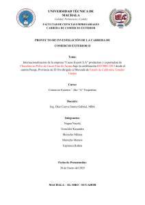 Internacionalización Cacao Export S.A. - Proyecto de Investigación