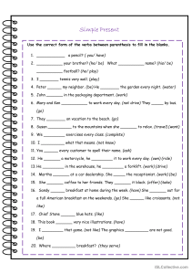 Simple Present Tense Worksheet