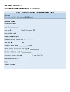 Childcare Enrolment Form - Early Learning Centre