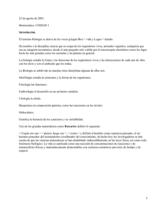 25 de agosto de 2001. Biomecánica. UNIDAD 1 Introducción.