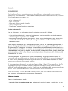 Clonación En el siguiente informe se pretende dar a conocer, dentro... INTRODUCCIÓN