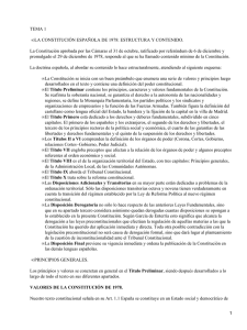 TEMA 1 LA CONSTITUCIÓN ESPAÑOLA DE 1978: ESTRUCTURA Y CONTENIDO. •