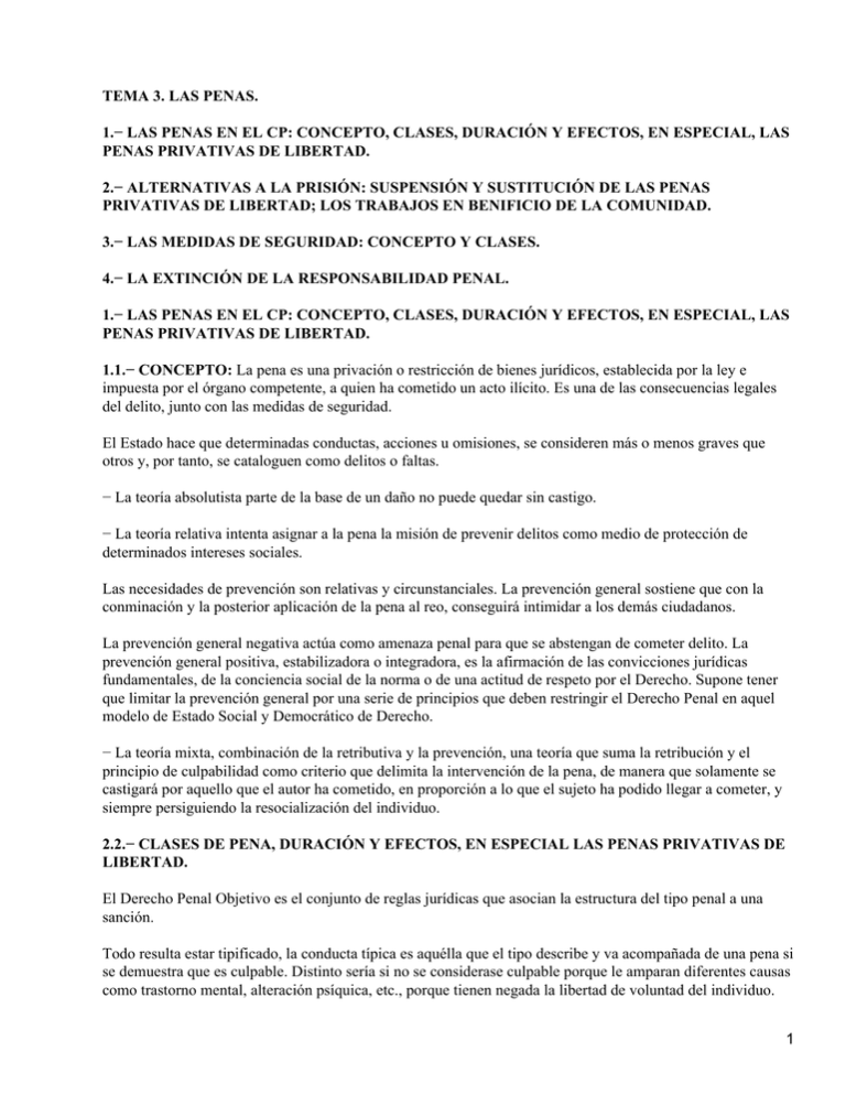 TEMA 3. LAS PENAS. PENAS PRIVATIVAS DE LIBERTAD.