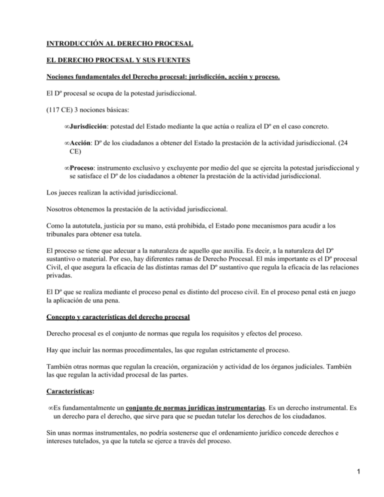 INTRODUCCIÓN AL DERECHO PROCESAL EL DERECHO PROCESAL Y SUS FUENTES