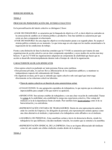 DERECHO SINDICAL TEMA 2 PROCESO DE PERSONIFICACIÓN DEL INTERES COLECTIVO