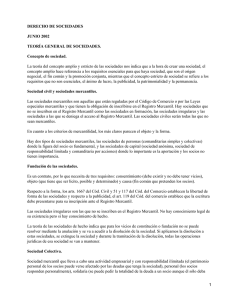 DERECHO DE SOCIEDADES JUNIO 2002 TEOR&Iacute;A GENERAL DE SOCIEDADES. Concepto de sociedad.