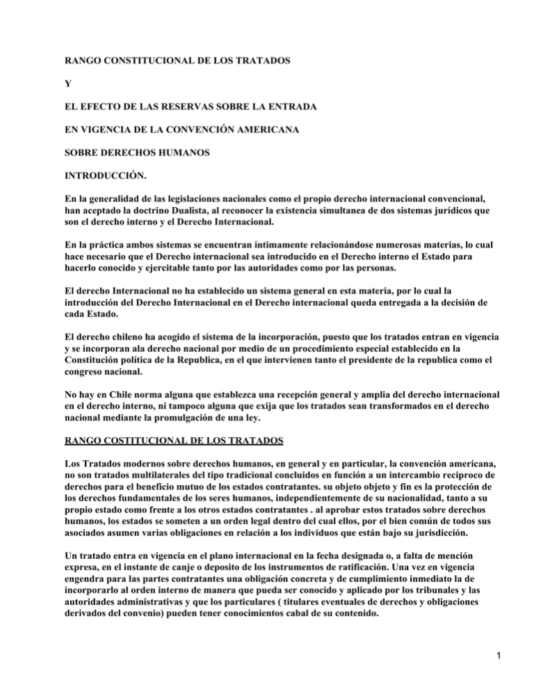 RANGO CONSTITUCIONAL DE LOS TRATADOS Y EN VIGENCIA DE LA CONVENCI N 