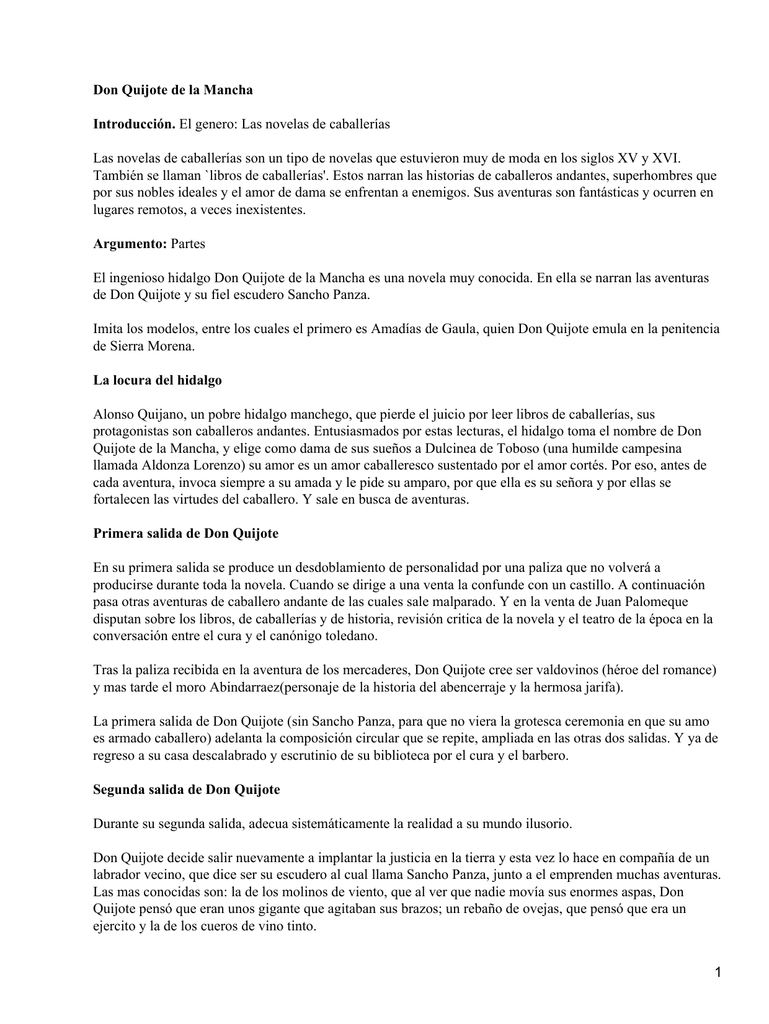Don Quijote De La Mancha Summary