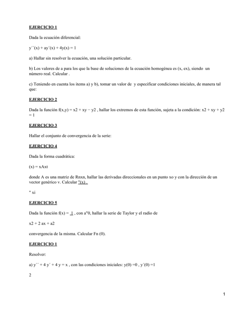 Ecuaciones Diferenciales. Análisis De Funciones. Series. Formas Cuadráticas