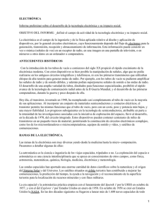 ELECTRÓNICA Informe preliminar sobre el desarrollo de la tecnología electrónica y... OBJETIVO DEL INFORME: _definir el campo de actividad de la...