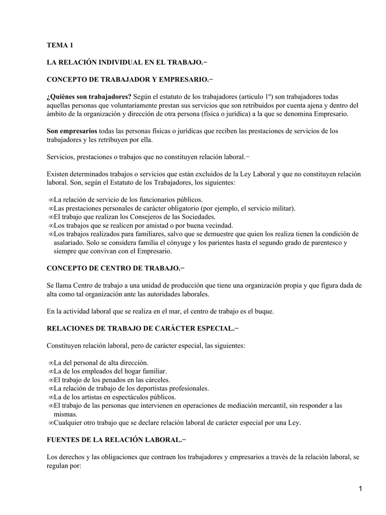 TEMA 1 LA RELACIÓN INDIVIDUAL EN EL TRABAJO.− ¿Quiénes son