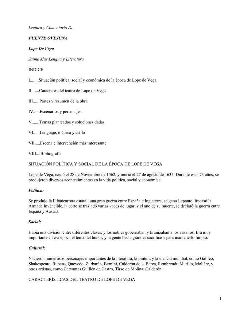 Lectura Y Comentario De Jaime Mas Lengua Y Literatura Fuente Ovejuna
