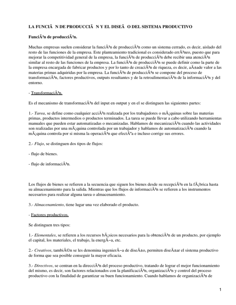 Funci n De Producci n Y Dise o Del Sistema Productivo