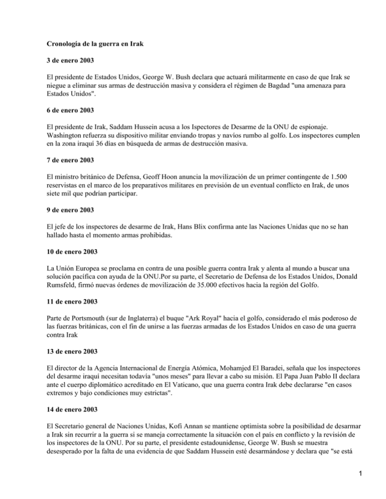 Cronología De La Guerra En Irak 3 De Enero 2003