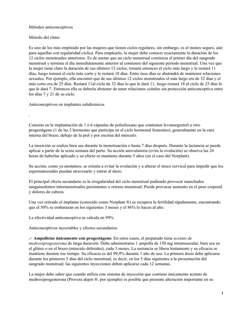 Métodos anticonceptivos Método del ritmo