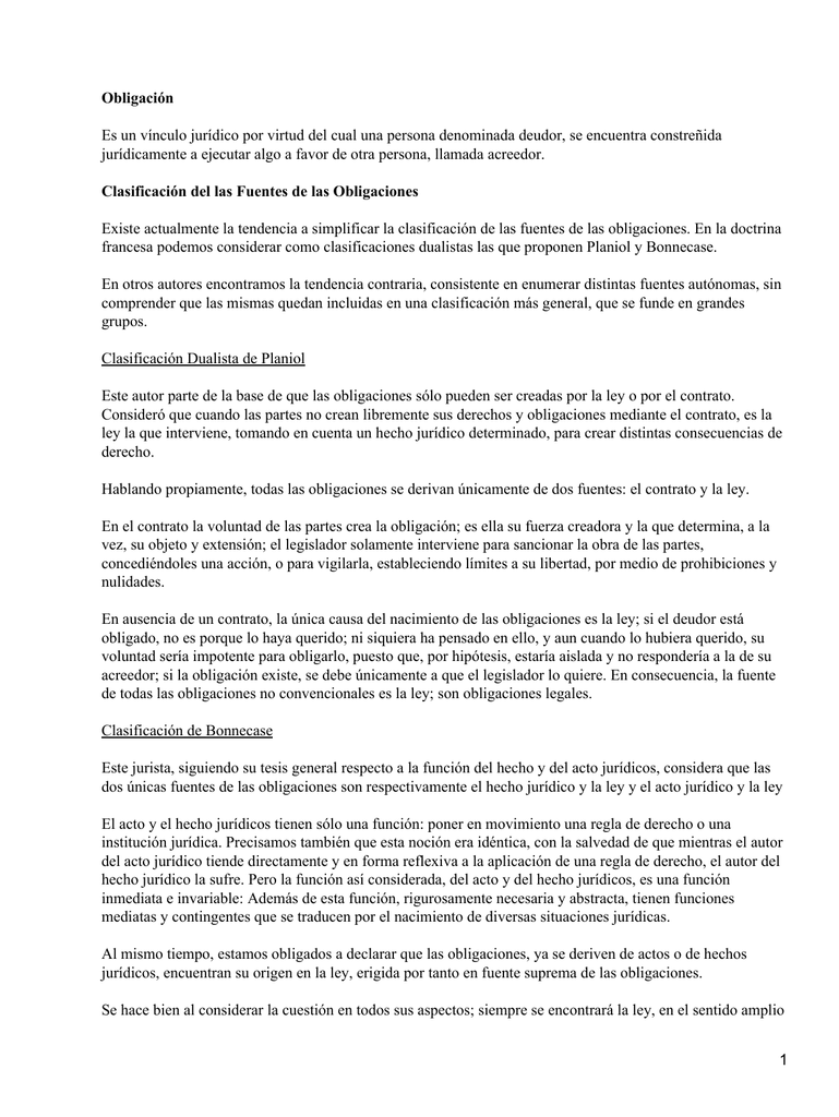 Obligación Es un vínculo jurídico por virtud del cual una persona