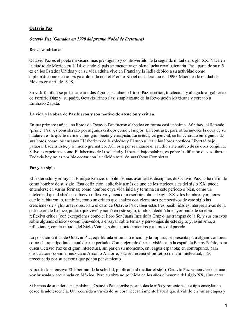 Octavio Paz Breve Semblanza