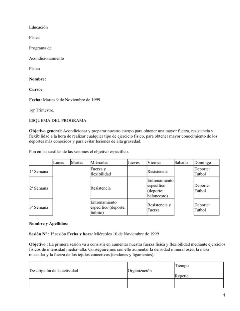 Educación Física Programa De Acondicionamiento