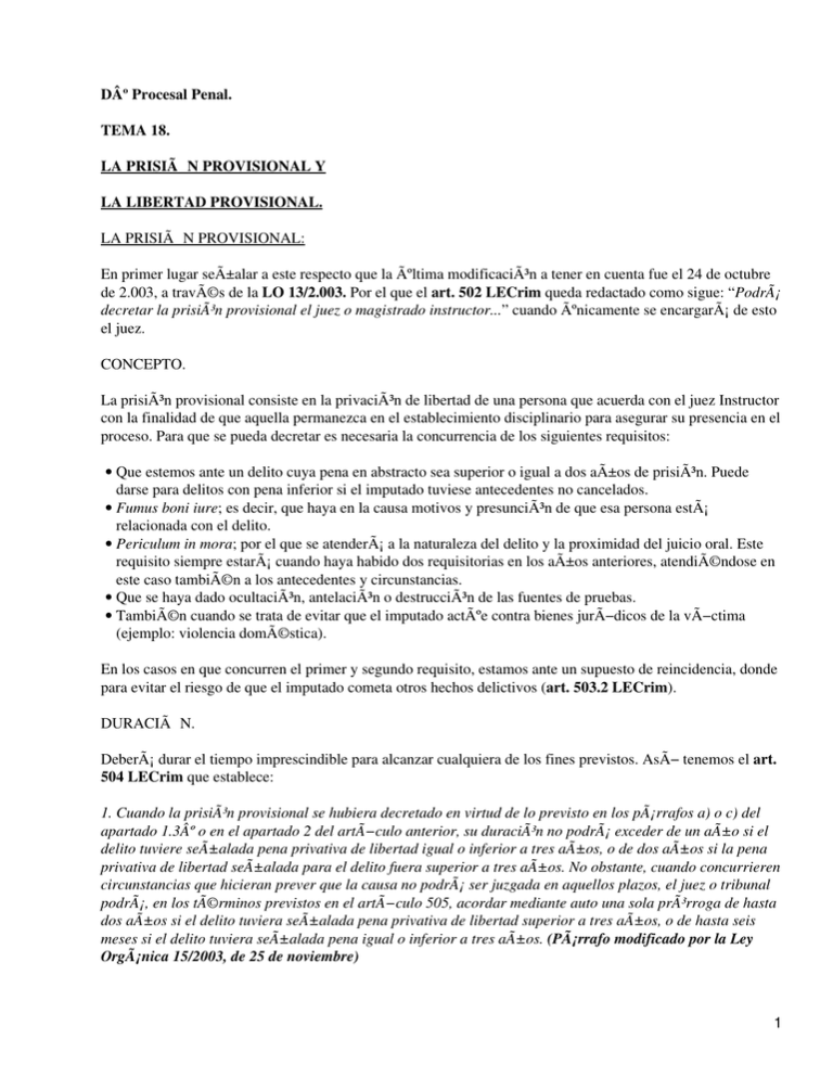 Procesal Penal. Prisión Y Libertad Provisional