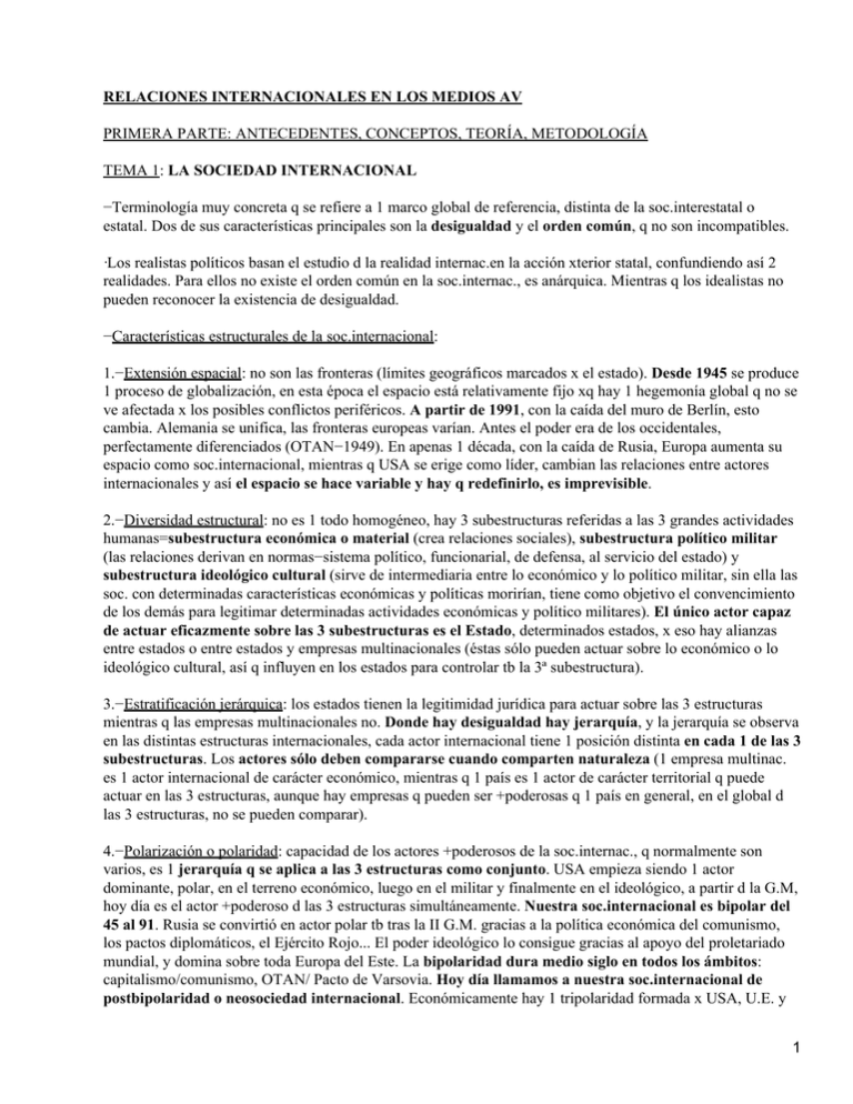 Relaciones internacionales en los medios audiovisuales Relaciones internacionales en los medios audiovisuales