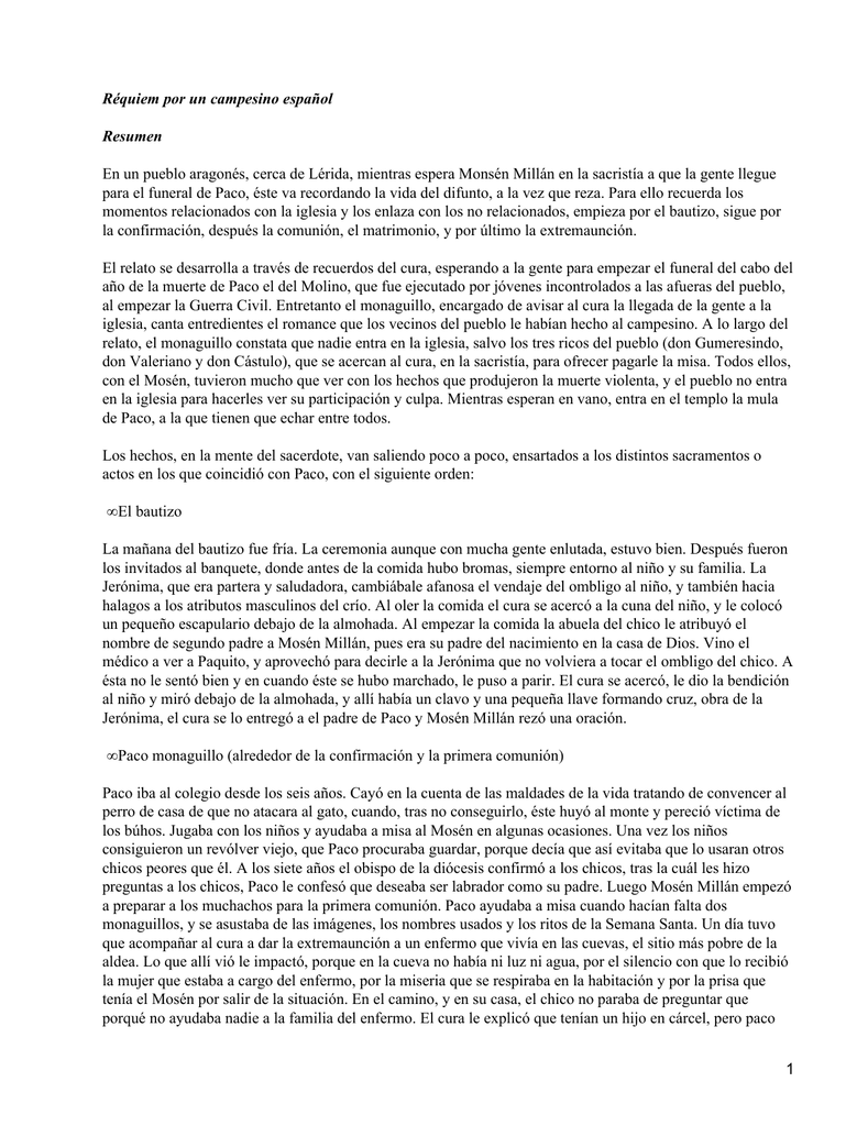 Requiem Por Un Campesino Espanol Resumen