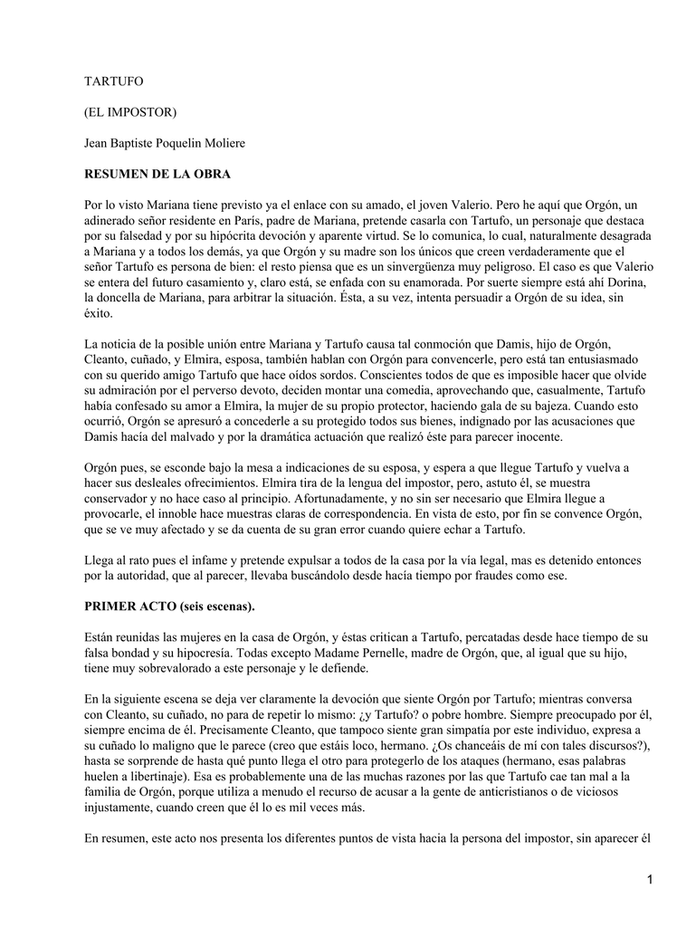 Tartufo El Impostor Jean Baptiste Poquelin Moliere