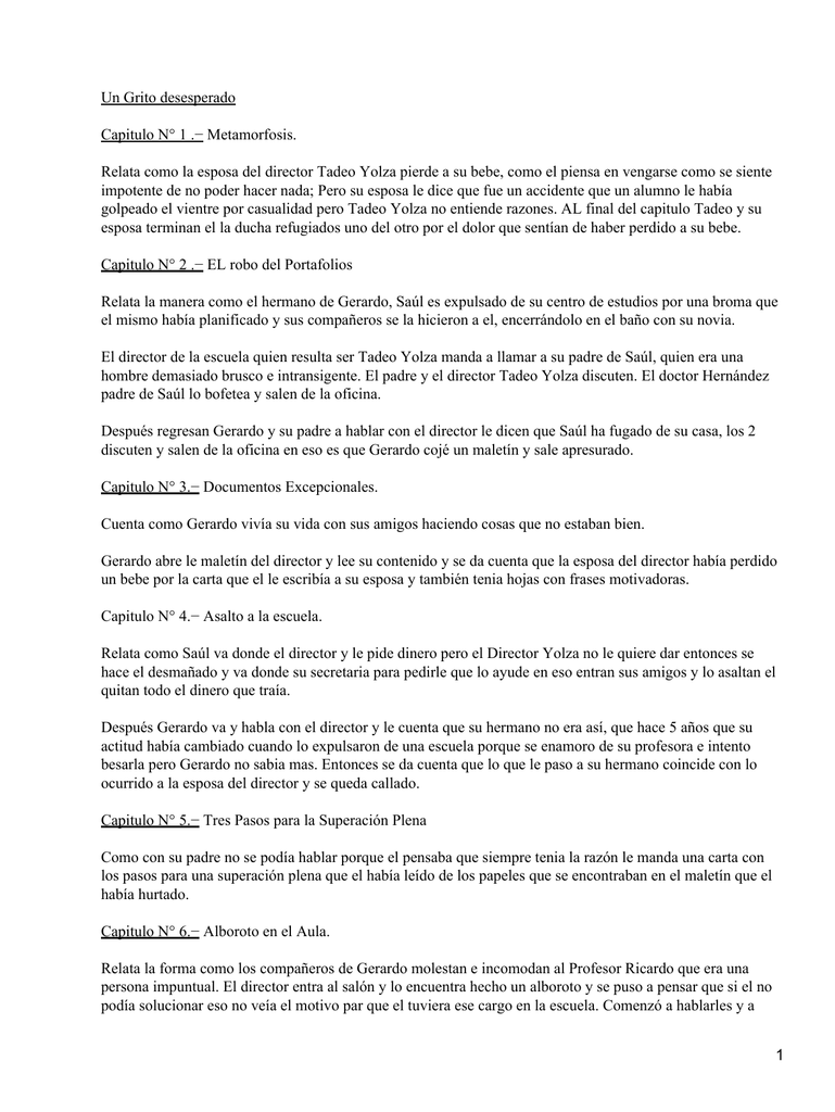 Un Grito Desesperado Capitulo N 1 Metamorfosis