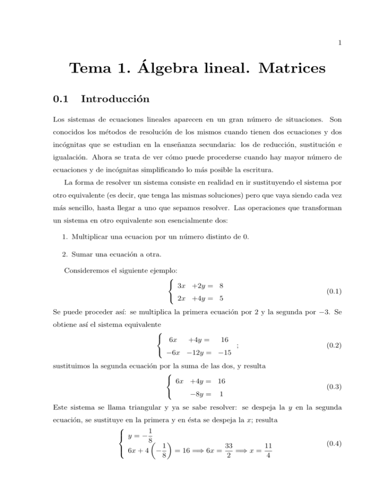 Tema 1. ´ Algebra Lineal. Matrices 0.1 Introducci´