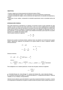 Densidad y volumen de un gas