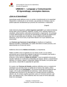UNIDAD I &ndash; Lenguaje y Comunicaci&oacute;n El Aprendizaje, conceptos b&aacute;sicos.