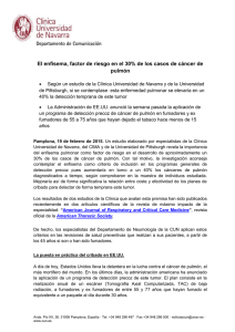 El enfisema, factor de riesgo en el 30% de los casos de cáncer de