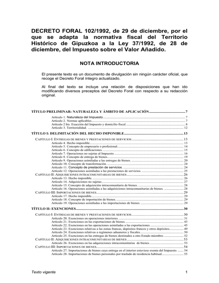 DECRETO FORAL 102/1992, de 29 de diciembre, por el