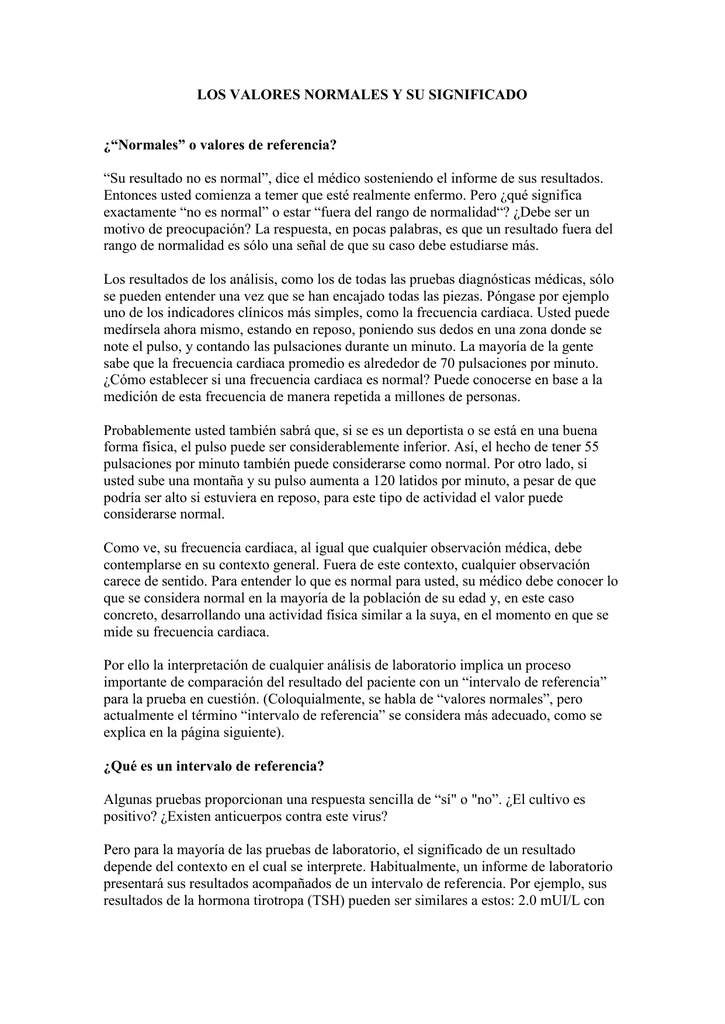 pruebas de laboratorio valores normales