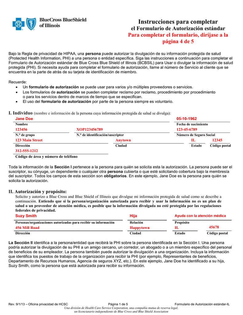 Instrucciones Para Completar El Formulario De Autorización Estándar