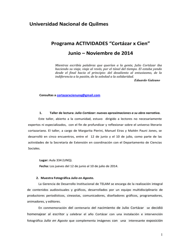 Cronograma Universidad Virtual de Quilmes