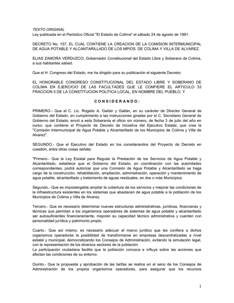 TEXTO ORIGINAL Congreso del Estado de Colima