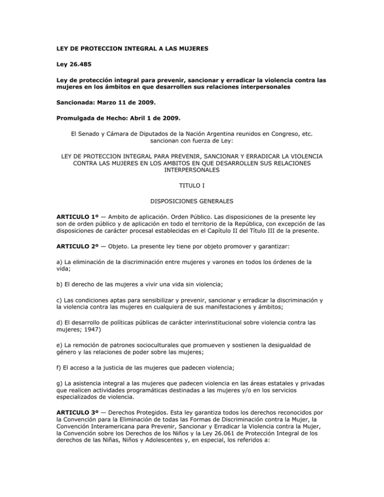 LEY DE PROTECCION INTEGRAL A LAS
