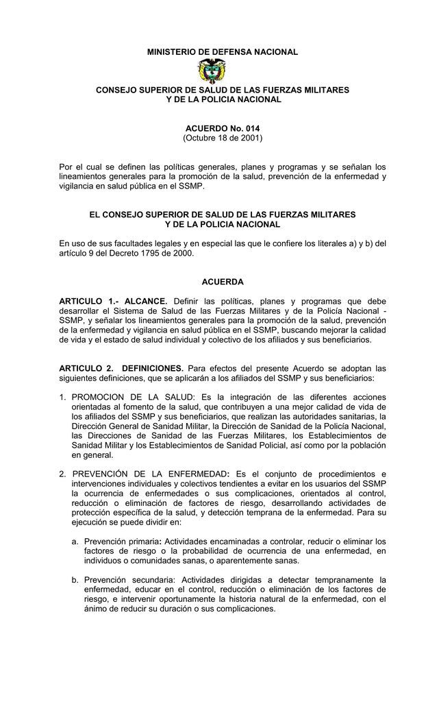 Acuerdo_014-01 - Dirección General De Sanidad Militar