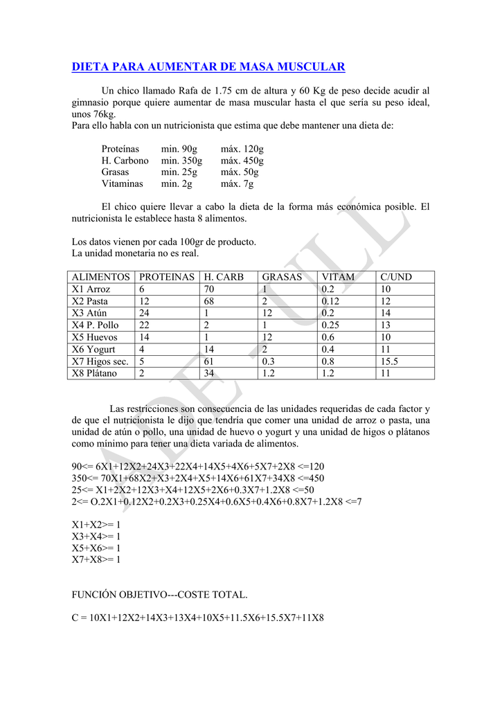 Dietas para gimnasio masa muscular