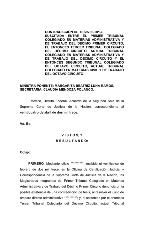 CONTRADICCIÓN DE TESIS 93/2013 CONTRADICCIÓN DE TESIS