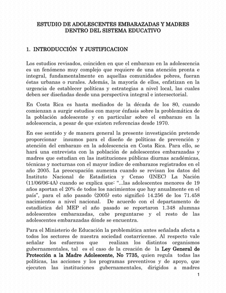 Embarazo En La Adolescencia Proyecto De Investigacion studylib.es