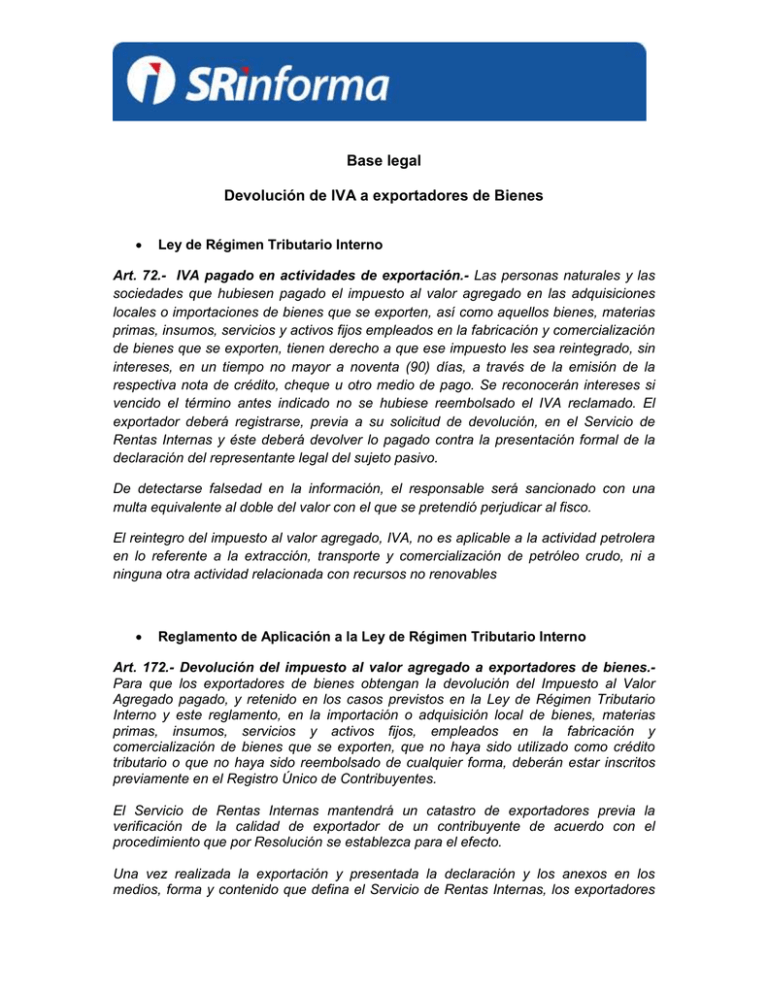 Requisitos para la devolucion del IVA a Exportadores