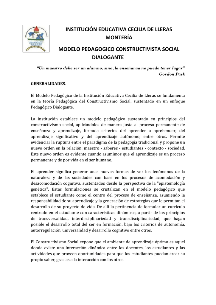 MODELO PEDAGOGICO CONSTRUCTIVISTA SOCIAL