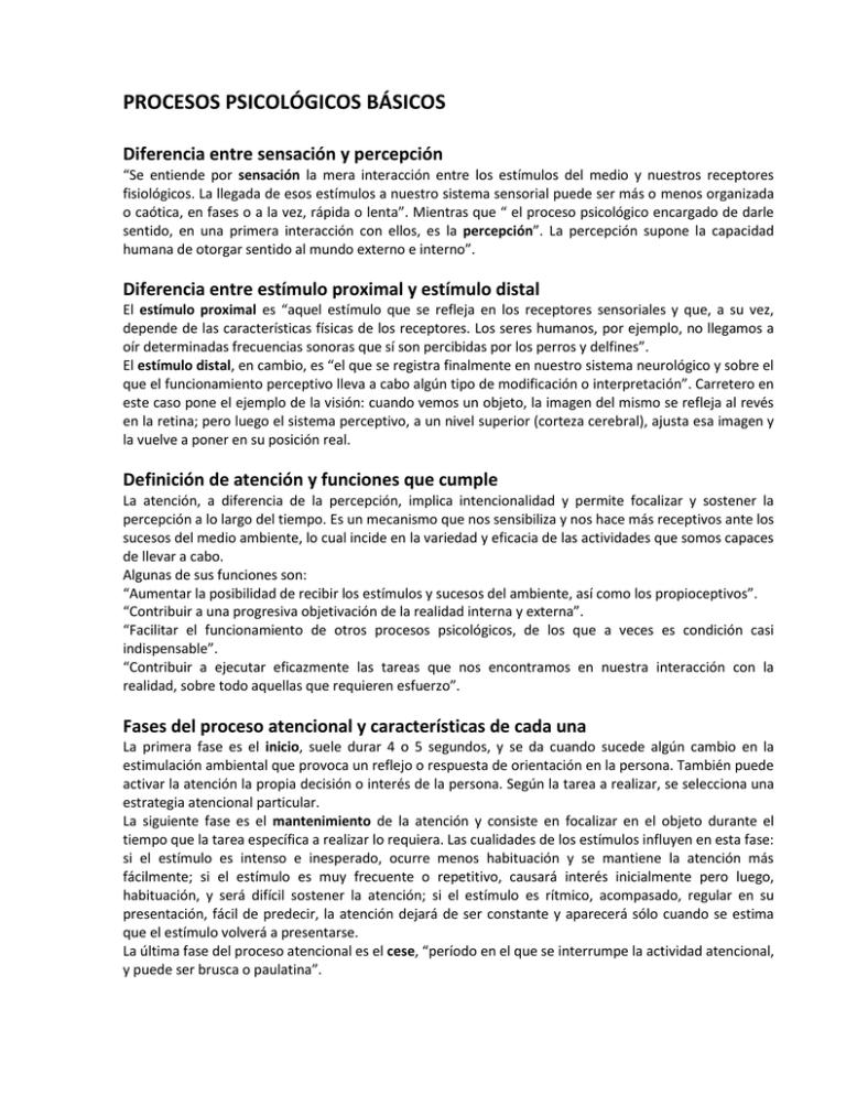 PROCESOS PSICOLÓGICOS BÁSICOS Diferencia Entre Sensación Y Percepción