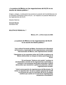 ¡ La postura de México en las negociaciones del ALCA no