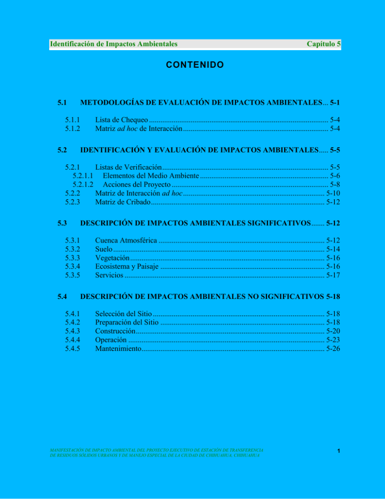 Capítulo 5 Identificacion De Impactos Ambientales