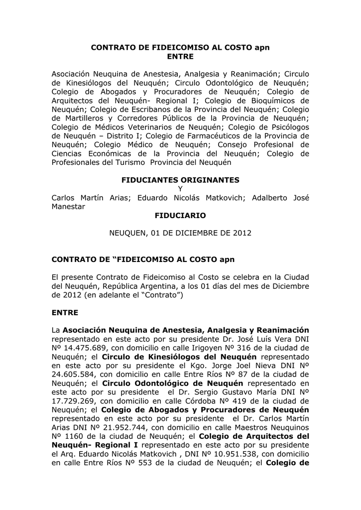 Contrato De Fideicomiso Al Costo Apn 5735