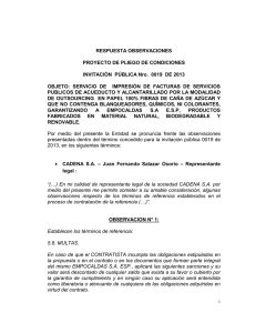 RESPUESTA OBSERVACIONES  PROYECTO DE PLIEGO DE CONDICIONES