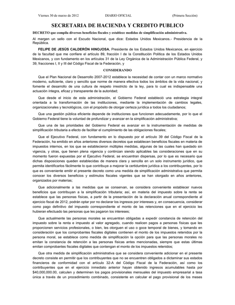 Decreto - Diario Oficial De La Federación